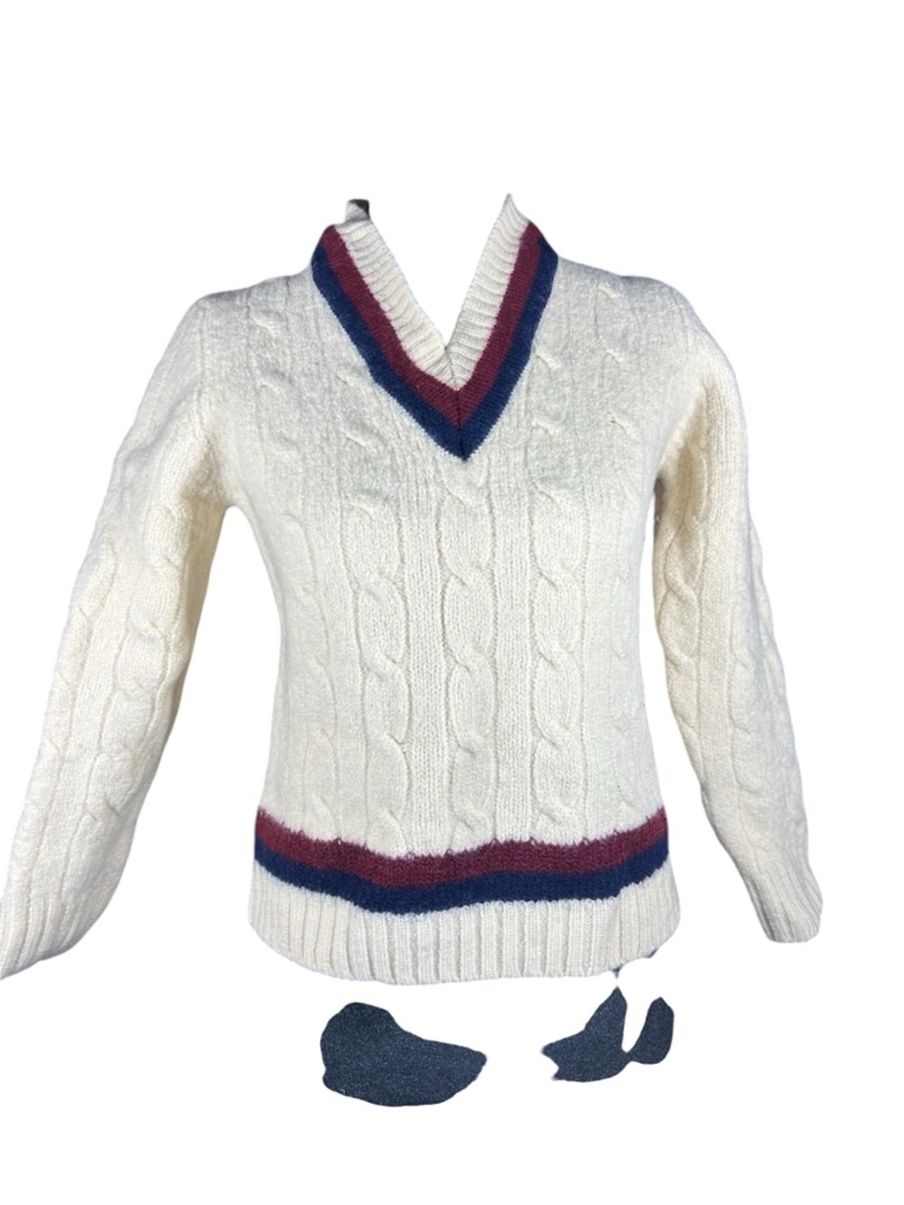 Brooks Brothers Wool Cable-Knit Cricket Sweater V-Neck Ivory XS / S Slim Fit